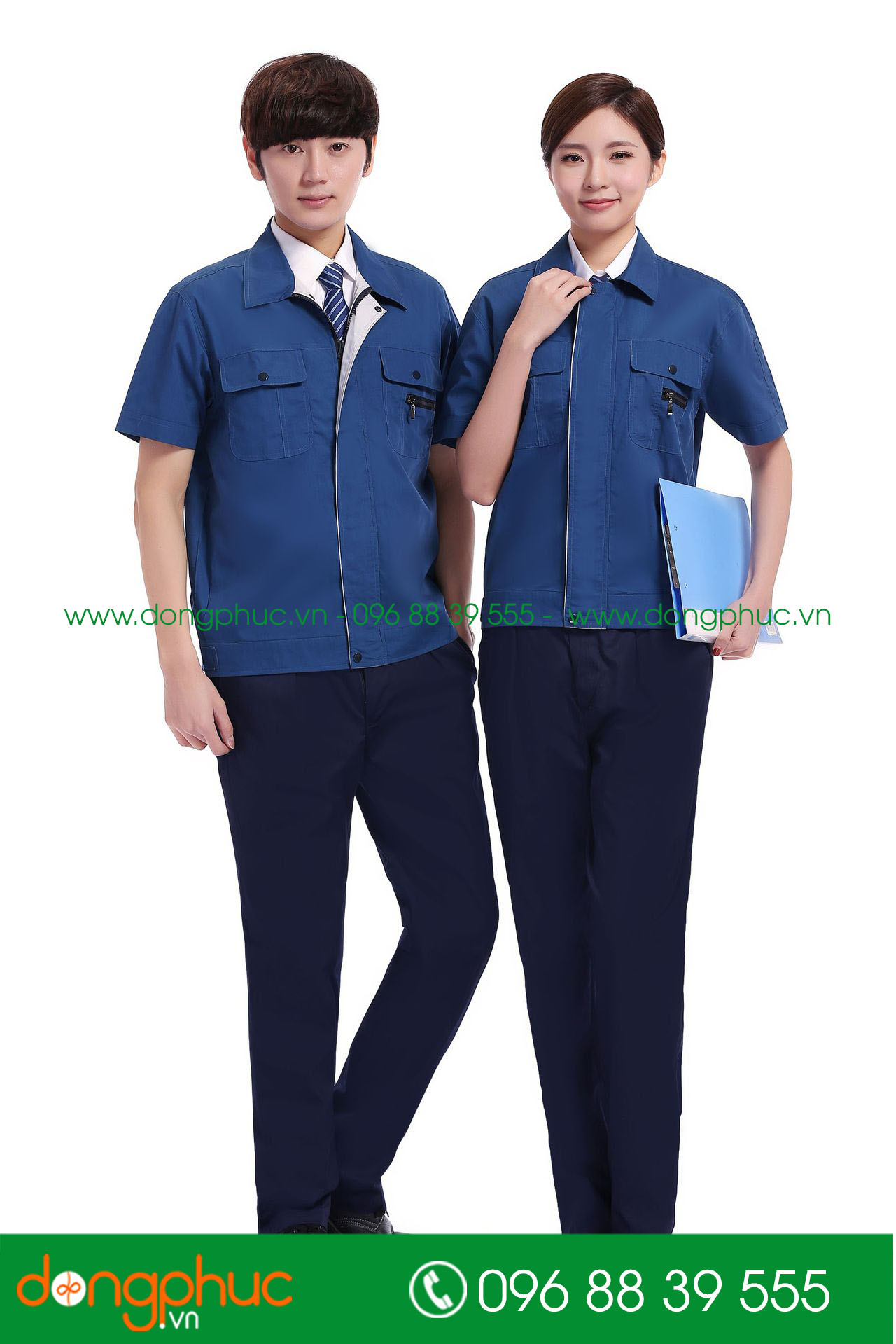 Mẫu bảo hộ màu xanh đậm phối ghi cộc tay